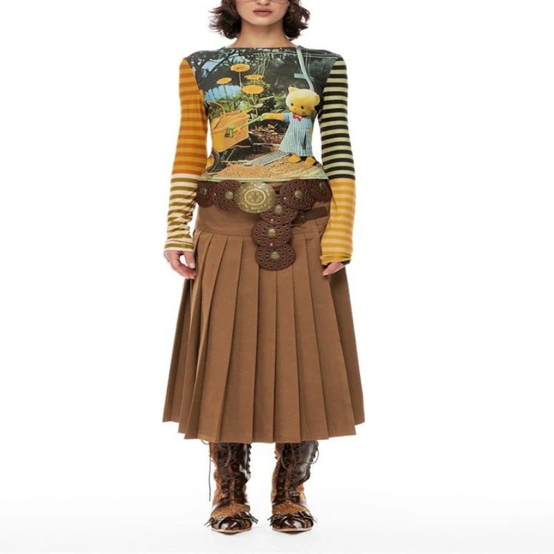 Deeptown Y2k Harajuku Cartoon T Shirts Women Kawaii Juminocore Graphic Tees Japanese Style 2000s Long Sleeve Tshirts Slim Up