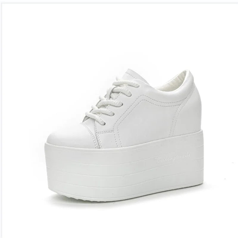 12cm Genuine Leather Platform Wedge Chunky Sneaker Hidden Heels Casual Breathable New Spring Autumn High Brand Vulcanize Shoes
