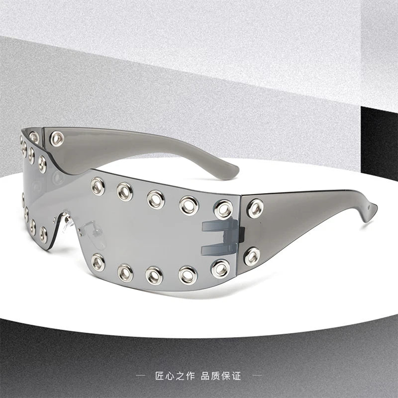 New 2026 Luxury Trendy Diamond Rimless Rhinestone Sunglasses Women Punk Shield Wrap Sun Glasses Vintage One-Piece Shades Goggle