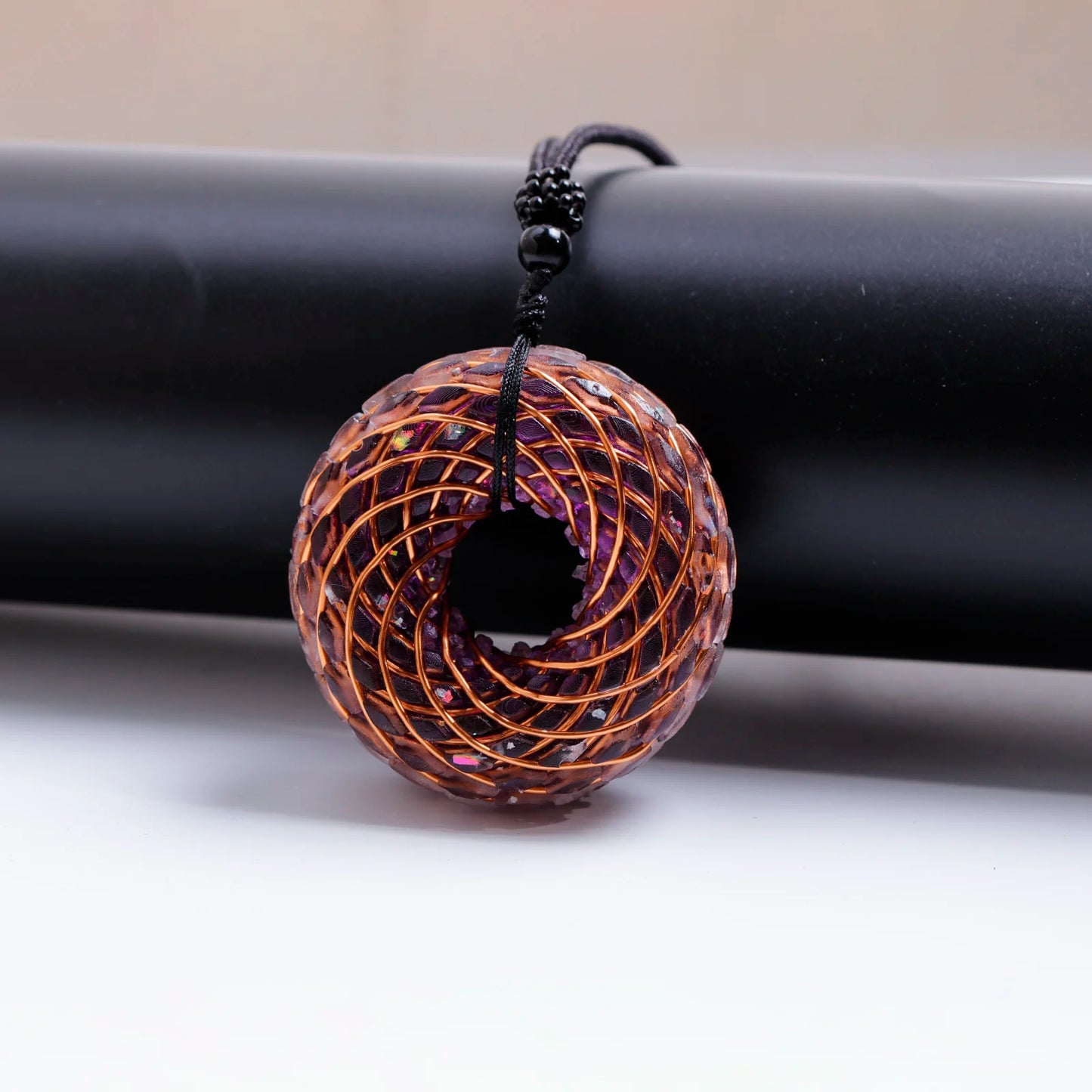 Rodin Coil &Opal Orgone Pendant Necklace , Blue glass pendant jewelry, Chakra Balancing, Adjustable Chain