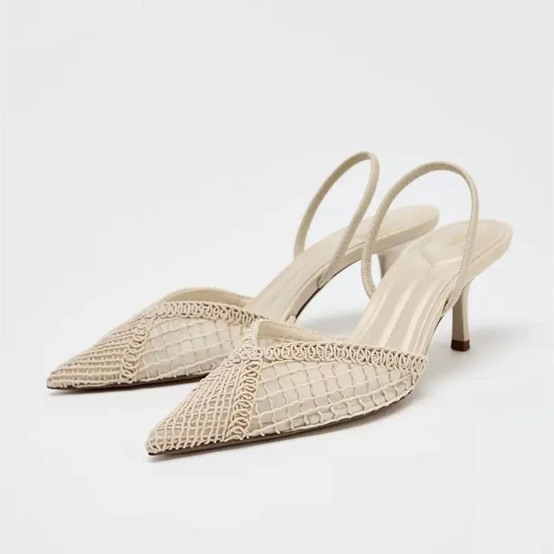 Ins style Fashion Weave Hollow out Women Pumps Summer Fashion Slingbacks Office Lady Thin High heels Elegant Party Prom Shoes