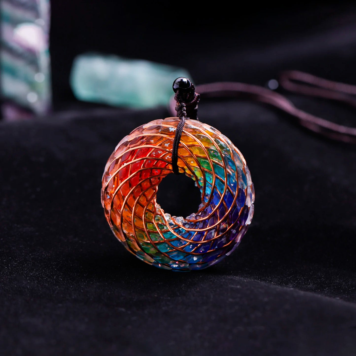 Rodin Coil &Opal Orgone Pendant Necklace , Blue glass pendant jewelry, Chakra Balancing, Adjustable Chain