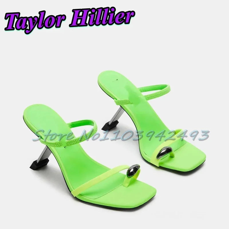 Green Strappy Heeled Sandals Open Toe Heels Women Strange Heel Luxury Designer Shoes Summer Mules Slip On Sandalias De Mujer New