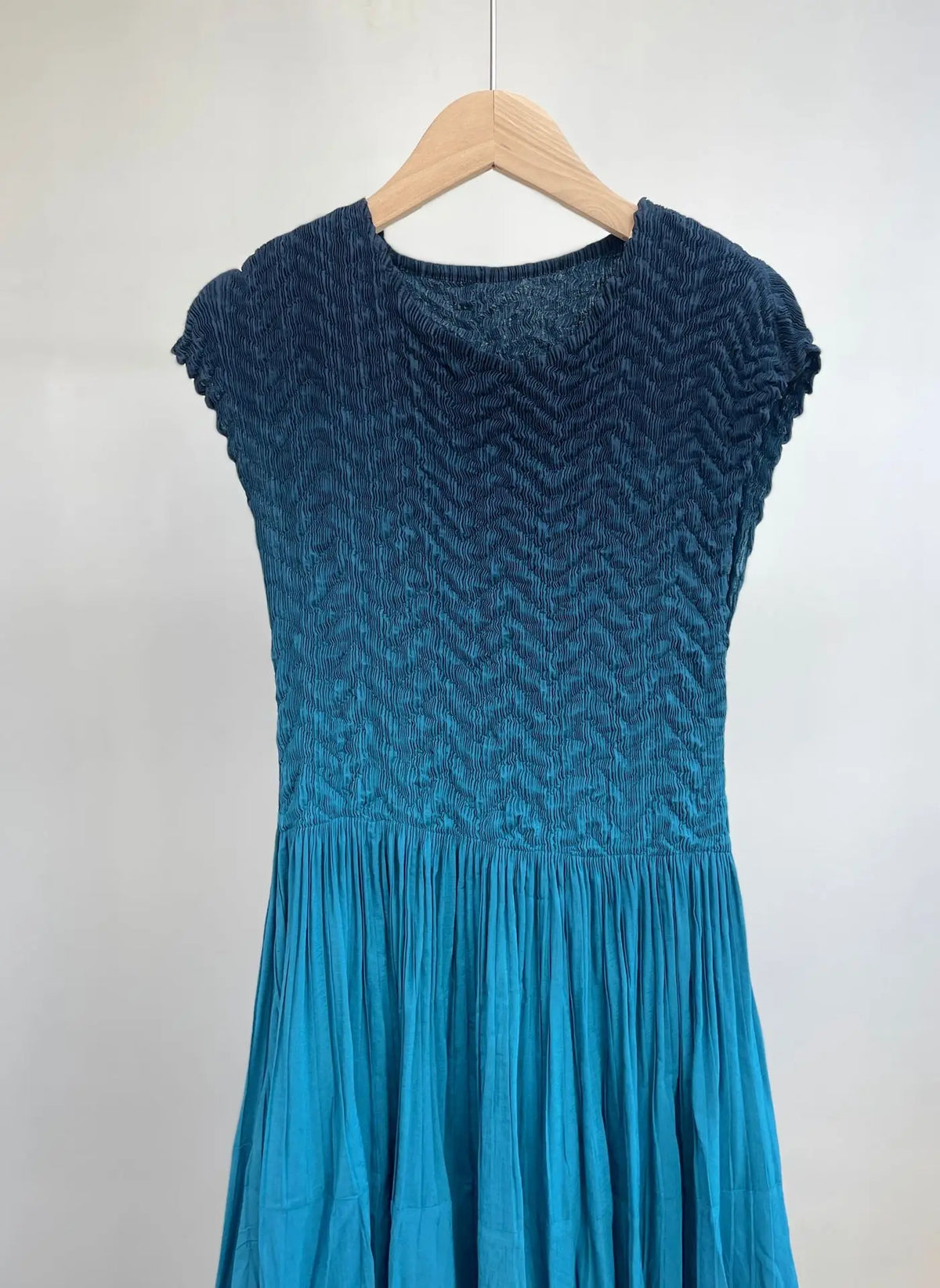 Summer Miyake Gradient Printing Pleated Slim Fit Round Neck Sleeveless Gradient Splice Dress