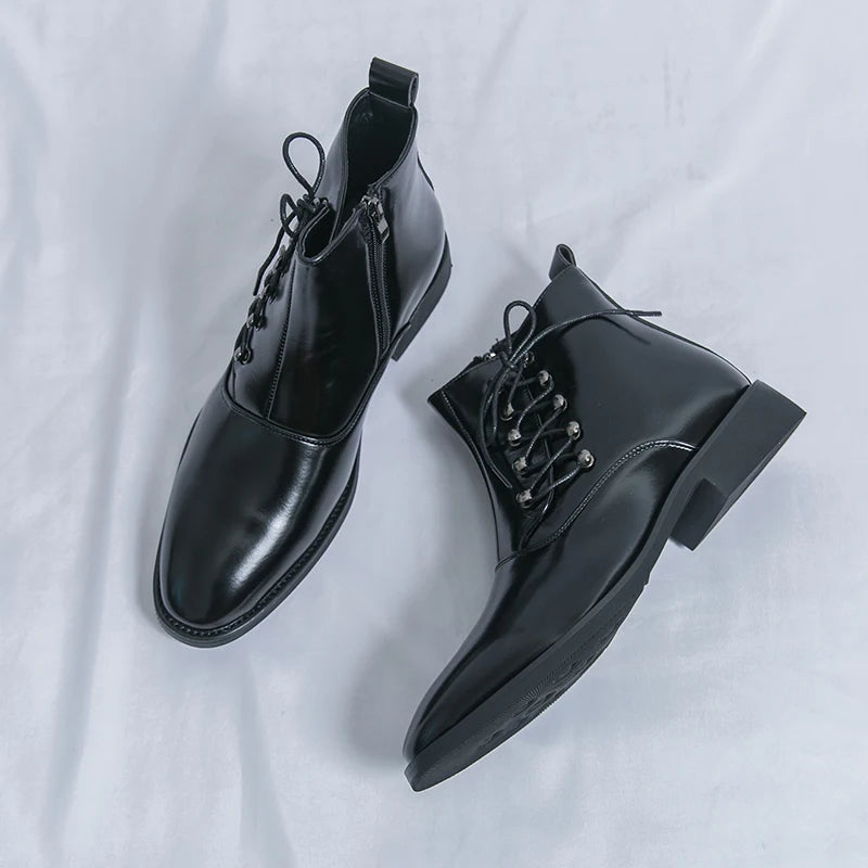 Autumn New Men's Pointed Side Zipper Comfortable High Top Boots Fashionable Brand Men Business Banquet Personalized Short Boots
