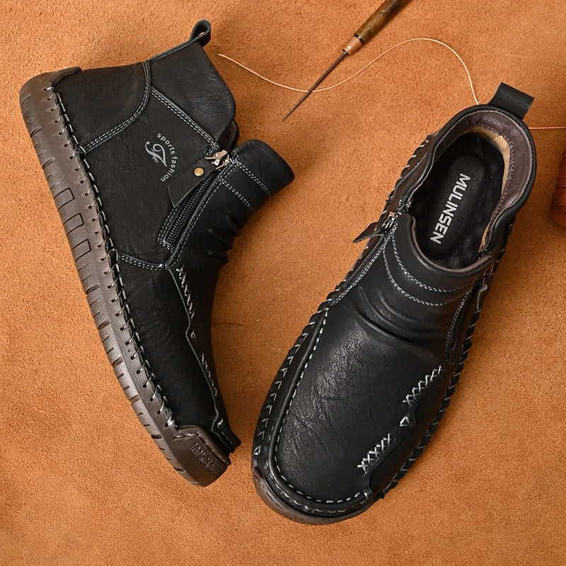 Men's Shoes Genuine Leather Luxury Slip on Shoe Handmade Ankle Boots Comfortable Timeless Winter Fashion Mid Cut Handmade Zipper Shoes