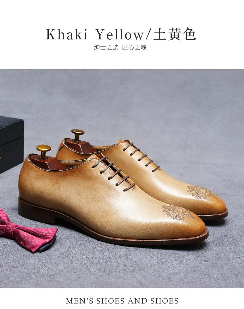 Elegant exclusive Men's Handmade Whole-Cut Leather Shoes | Genuine Cowhide, Leather Lining, Formal Business Wedding Dress Shoes