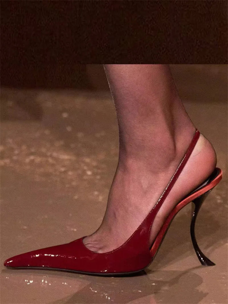 Hlieny Fashion Strange Style High Heels Sandals Sexy Pointed Toe Patent Leather Stiletto Shoes Women Pumps Zapatos De Mujer