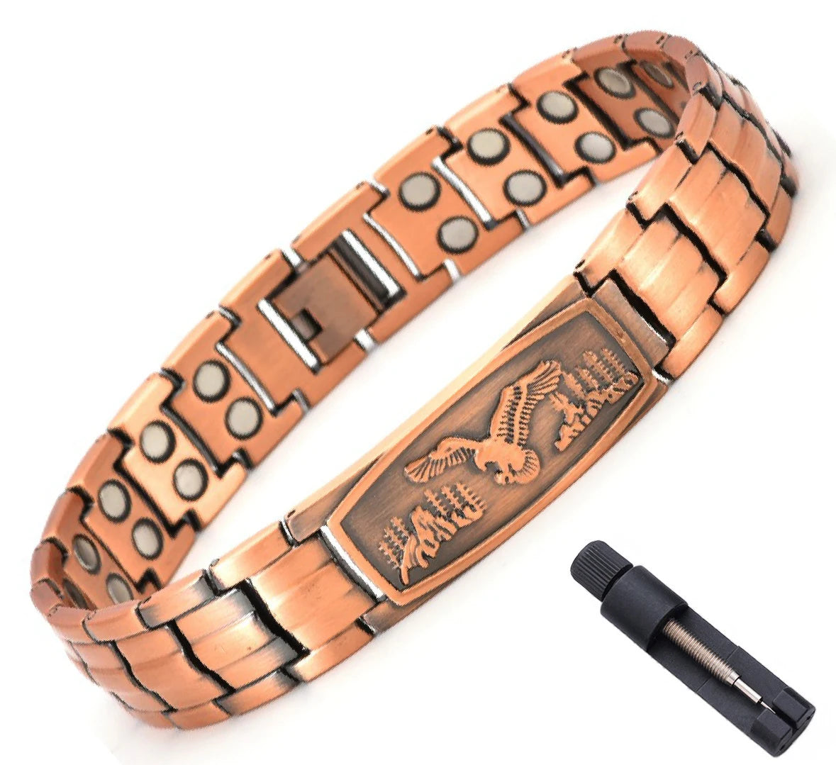 Mens Copper Magnetic Bracelets, Cross Pure Copper Bracelet with Double-Row Strength Magnets for Men Husband Dad Christmas Gifts