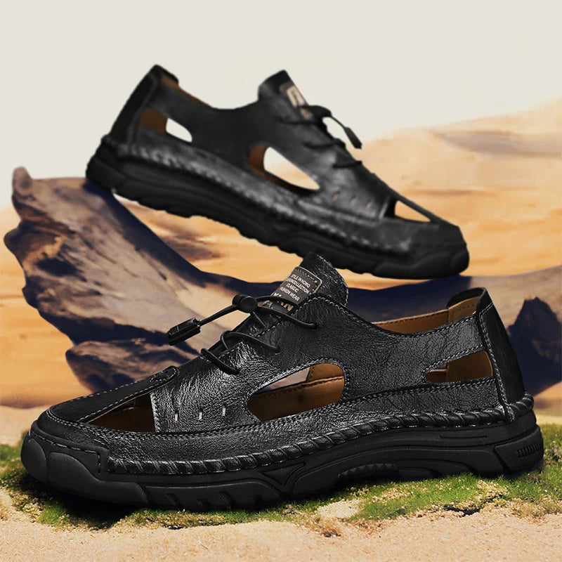 Summer Classic White Soft Bottom Handmade Stitching Beach Men's Shoes Outdoor Men's Comfortable Hollow Breathable Casual Shoes