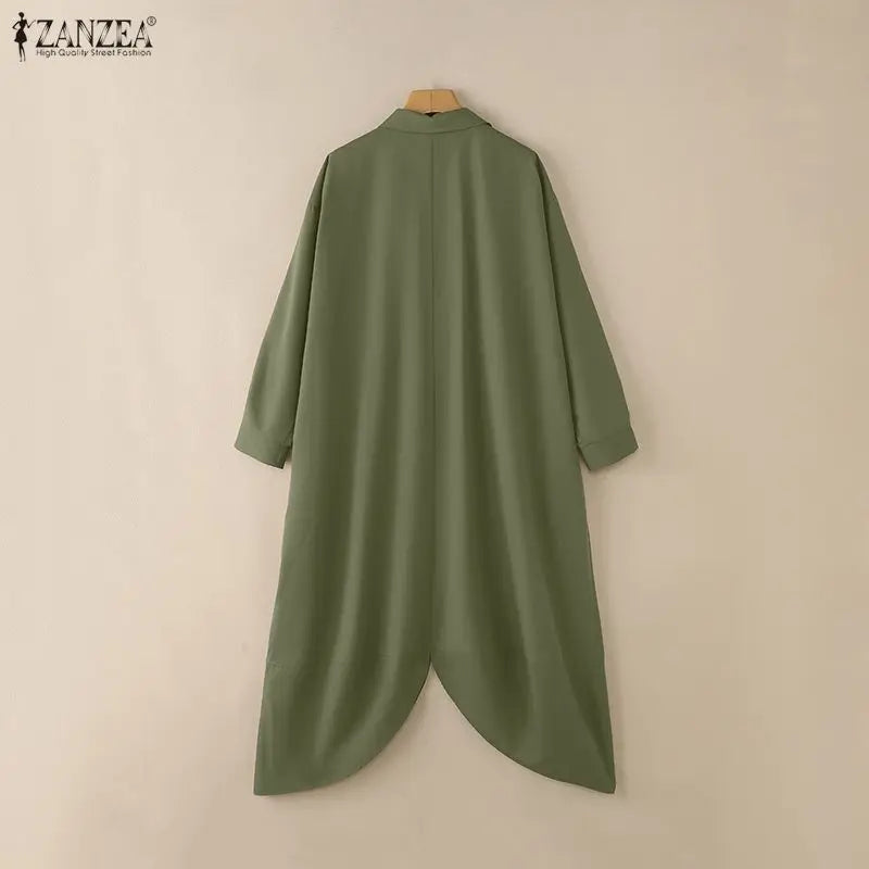 ZANZEA Women's Oversized Jumpsuits Turn-Down Collar Long Sleeves Button Up Drop-Crotch Pant Overalls Casual Streetwear Playsuits