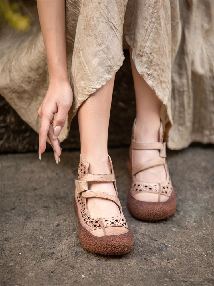 2026 Summer Retro Handmade Women's Shoes Genuine Leather Soft Bottom Mom Sandals Cowhide Hollow Out Casual Sandal Boots