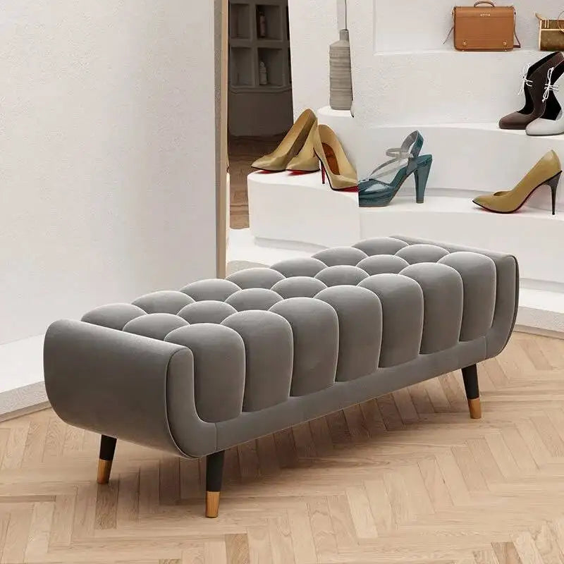 Living Legs  Luxury Entryway Tapered Velvet Bedroom Tufted Bench for Bench Room Upholstered Plump Cushion
