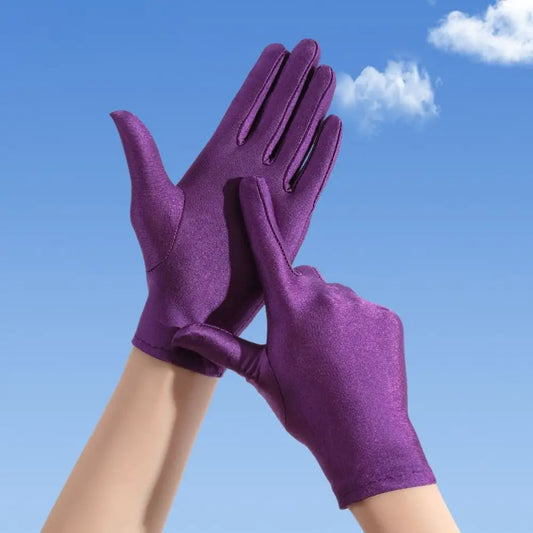 Solid Color Milk Silk Driving Gloves Non-Slip Stretch Ceremonial Gloves Sunscreen Breathable Serving Waiters Mittens Women