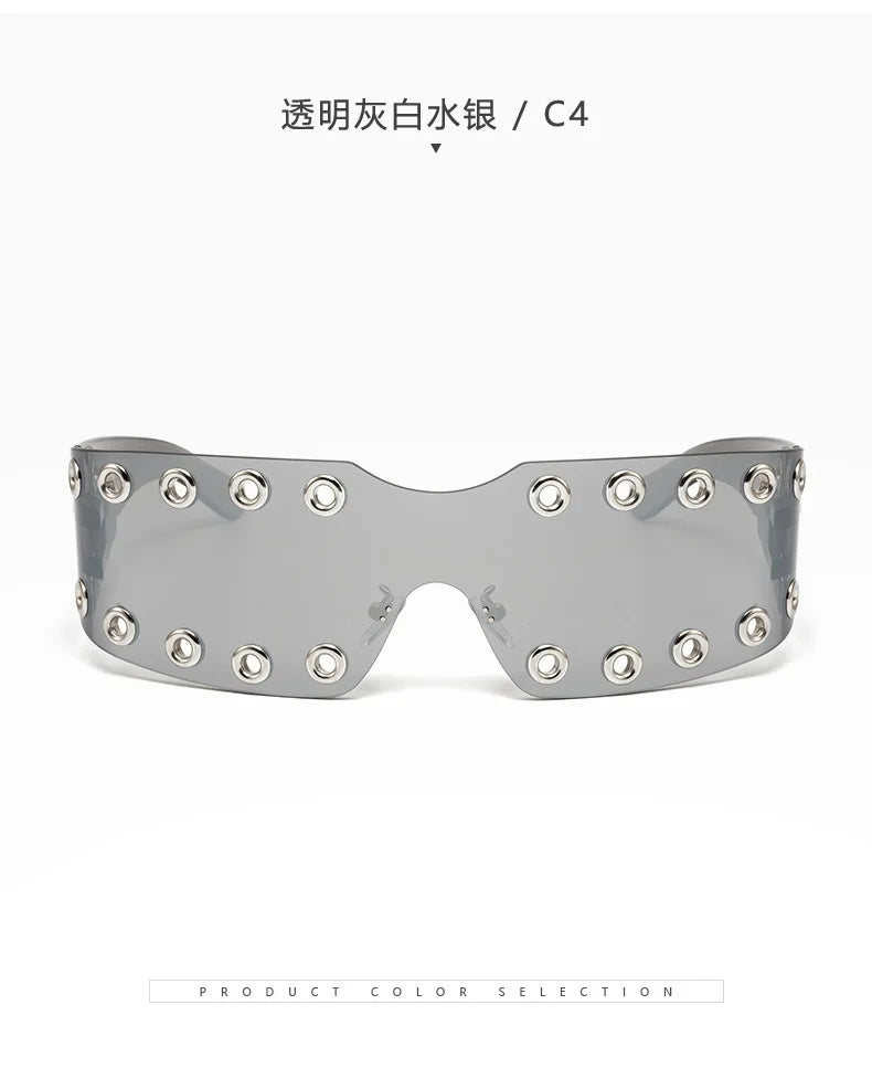 New 2026 Luxury Trendy Diamond Rimless Rhinestone Sunglasses Women Punk Shield Wrap Sun Glasses Vintage One-Piece Shades Goggle