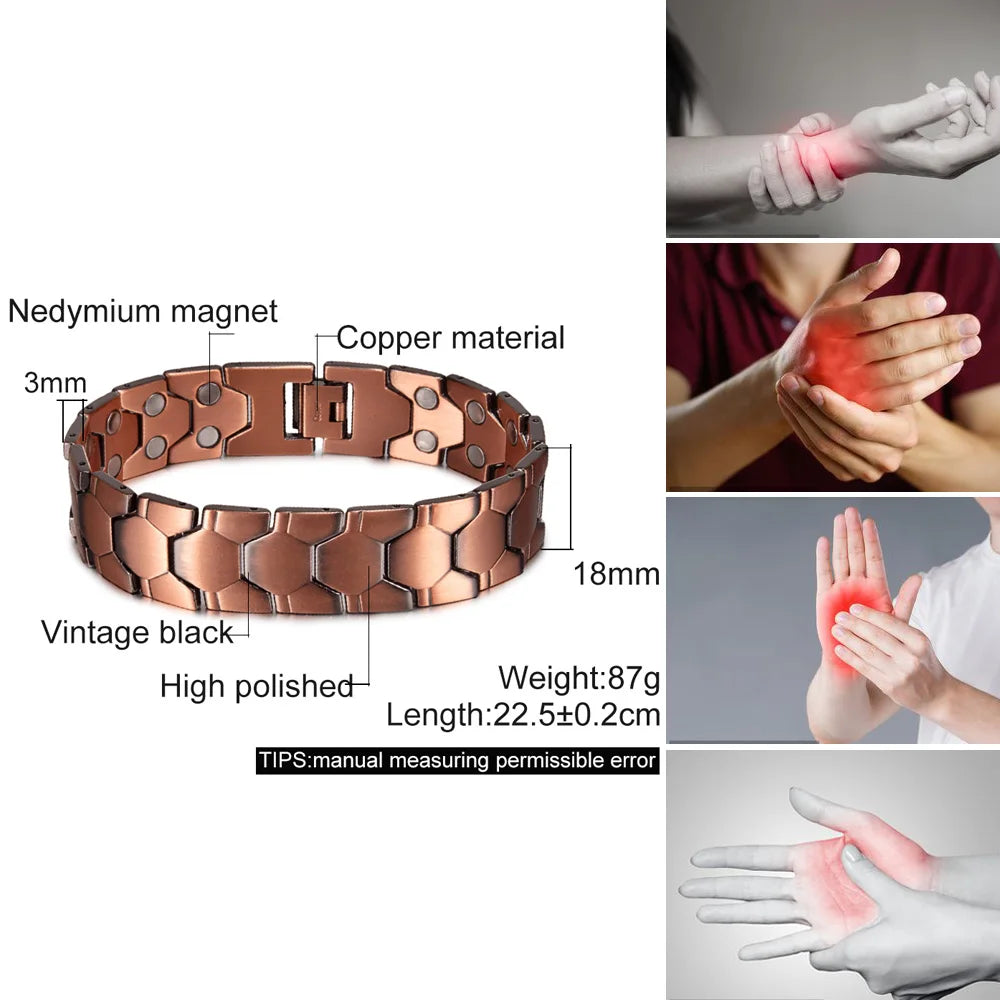 Wristband Magnetic Pure Copper Bracelet Male 18mm Wide Football Pattern Copper Magnetic Bracelet Arthritis Energy Chain Bracelet
