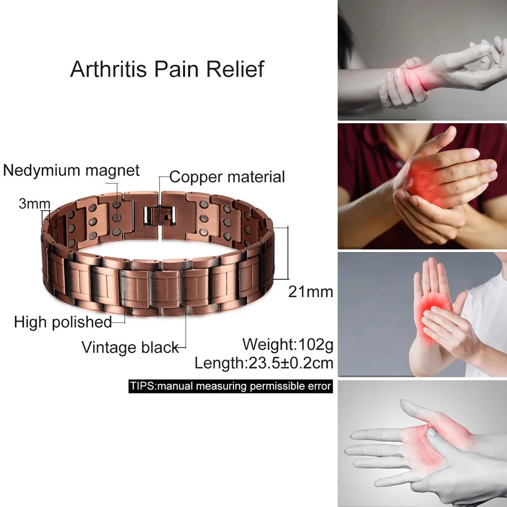 Vinterly Wristband Magnetic Bracelet Male 23cm Pure Copper 21mm Wide Chain Link Metal High Magnet Health Energy Jewelry for Men