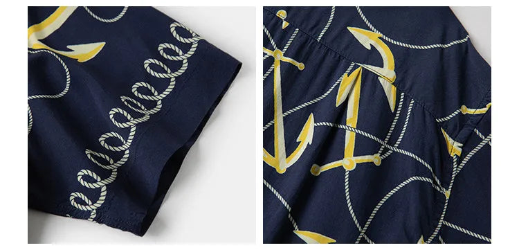 Rugged Bronson Anchor Border Rayon Camp Shirt Old-Fashion Men's Hawaiian Shirt For Beach Vacation