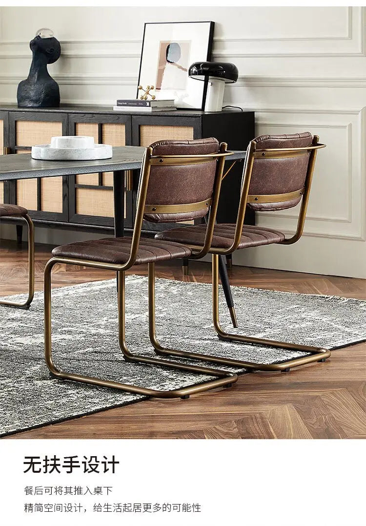 Mid-century Dining Chair Retro Iron Frame Armchair Postmodern Luxury Backrest Leisure Seat for Household Dining Room Furniture
