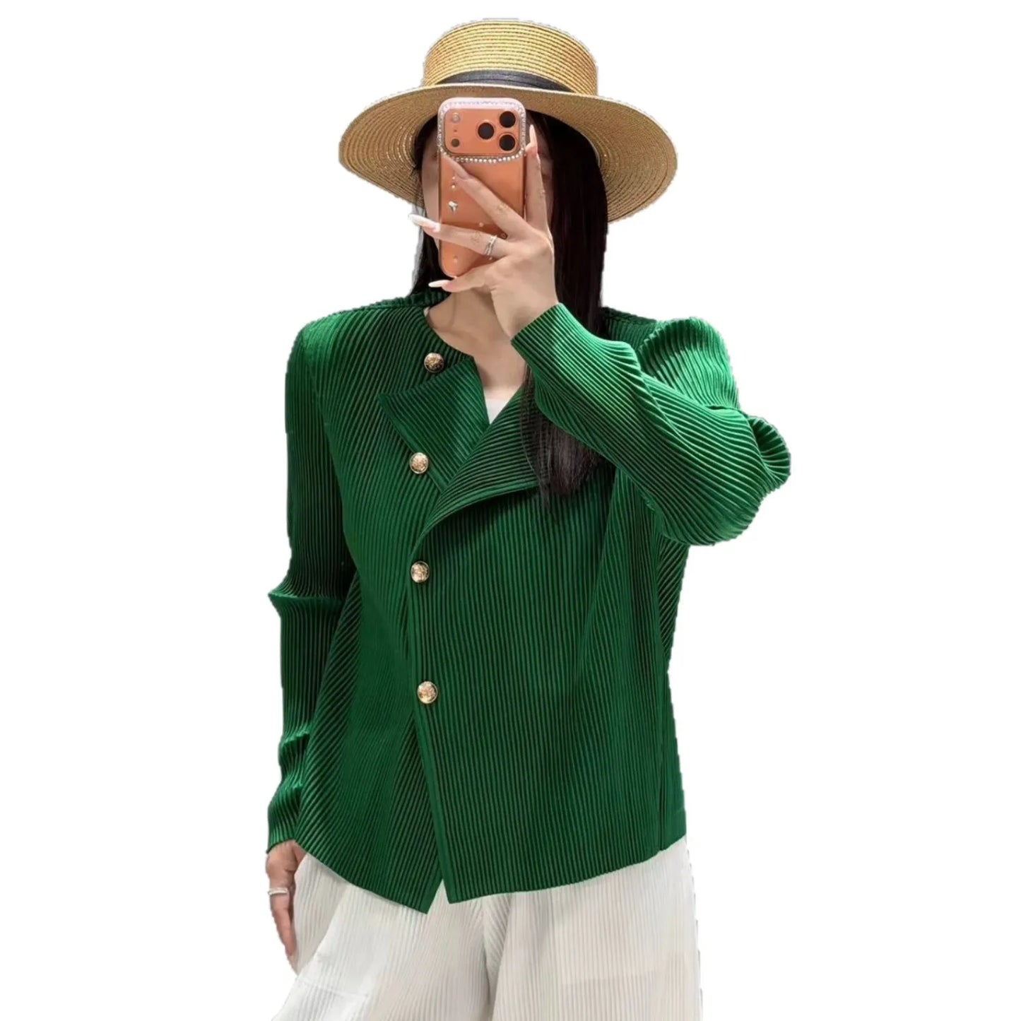Miyake Style Pleated Blazer  in Spring and Autumn Irregular Design Large Lapel Cardigan Temperament Versatile Pleated Top