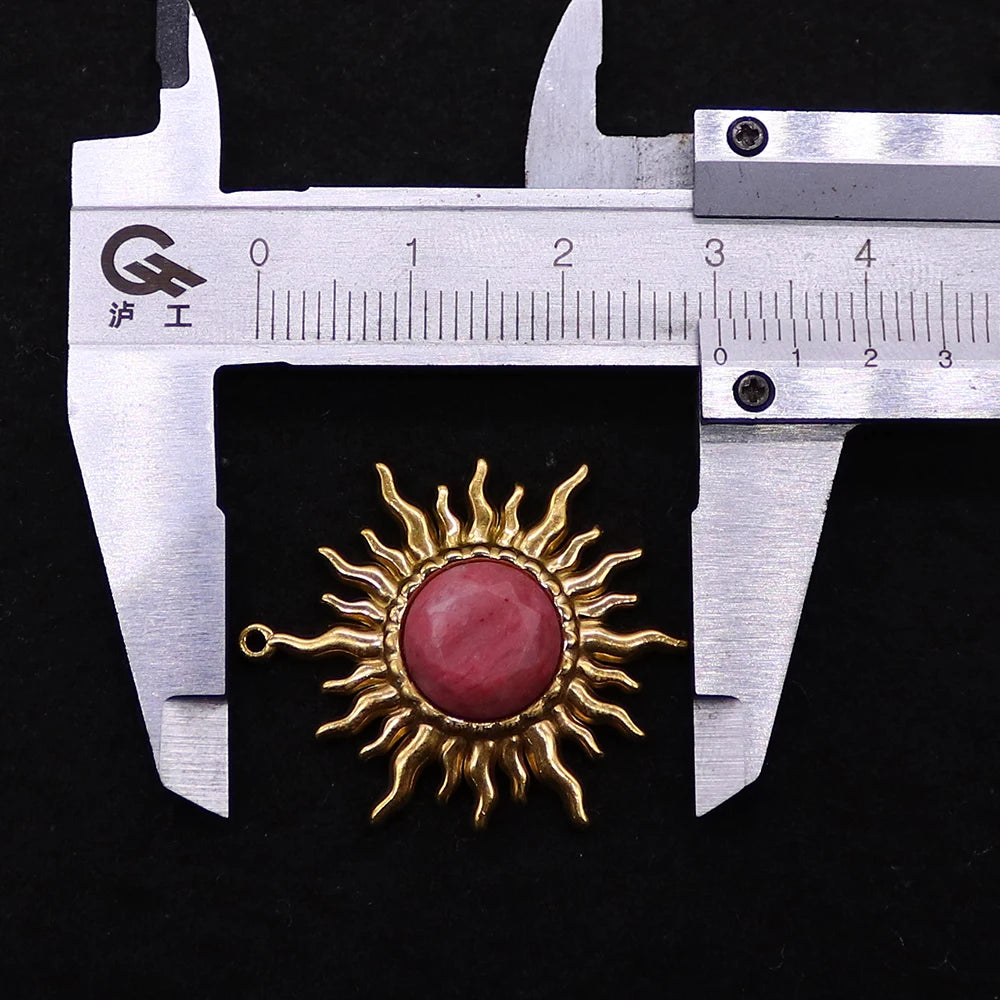 Solstice Sun Goodluck Pendant Shape Natural Amazonite Lapis Lazuli Black Agate Pendants Golden Frame Design Charms Jewelry Accessory 1 Pc For DIY Necklace