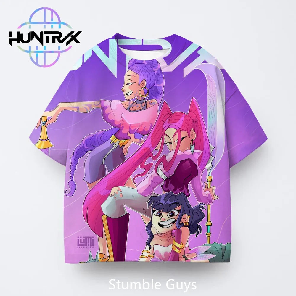 Summer Casual Fashion Kids Kpop Demon Hunters 3D Cartton Short Sleeve Boys Girls T-Shirt Anime Clothes