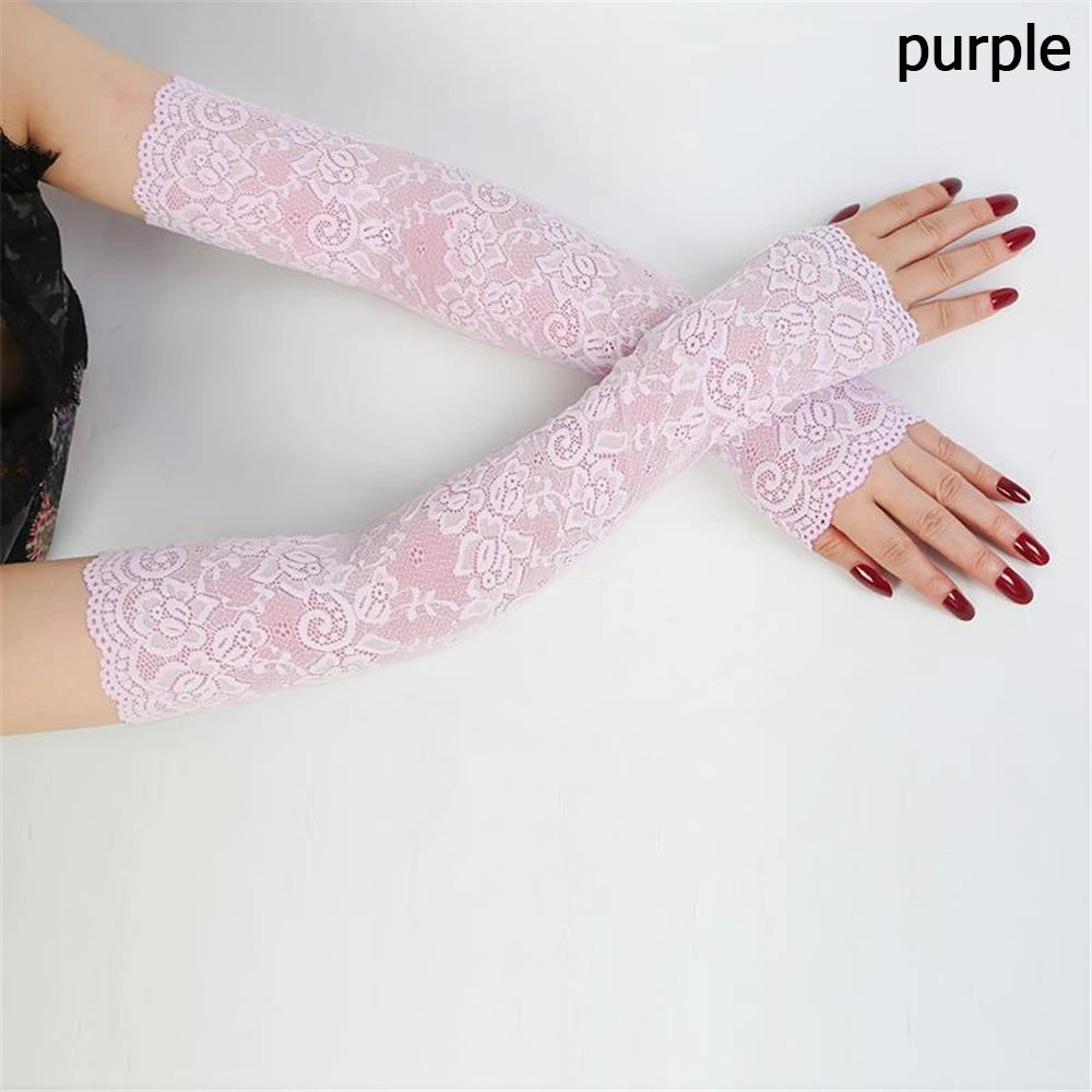 1 Pair Classic Summer Sunscreen Lace Arm Sleeve Mittens Ice Arm Cuffs Fingerless Driving Gloves Arm Cover