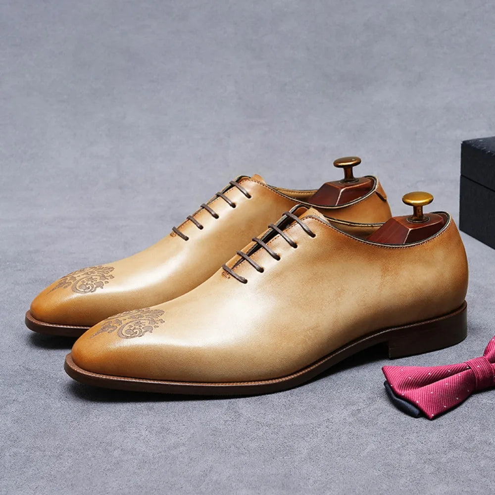 Elegant exclusive Men's Handmade Whole-Cut Leather Shoes | Genuine Cowhide, Leather Lining, Formal Business Wedding Dress Shoes