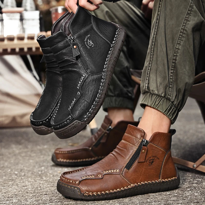 Men's Shoes Genuine Leather Luxury Slip on Shoe Handmade Ankle Boots Comfortable Timeless Winter Fashion Mid Cut Handmade Zipper Shoes