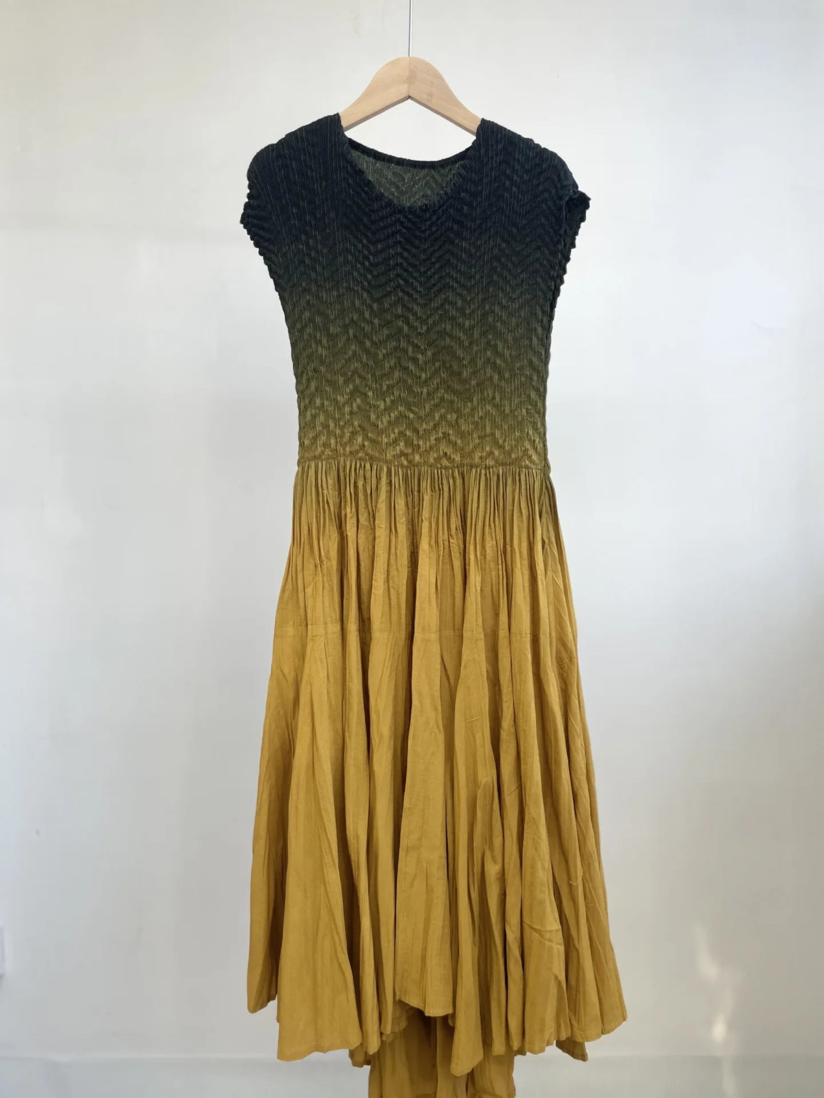 Summer Miyake Gradient Printing Pleated Slim Fit Round Neck Sleeveless Gradient Splice Dress