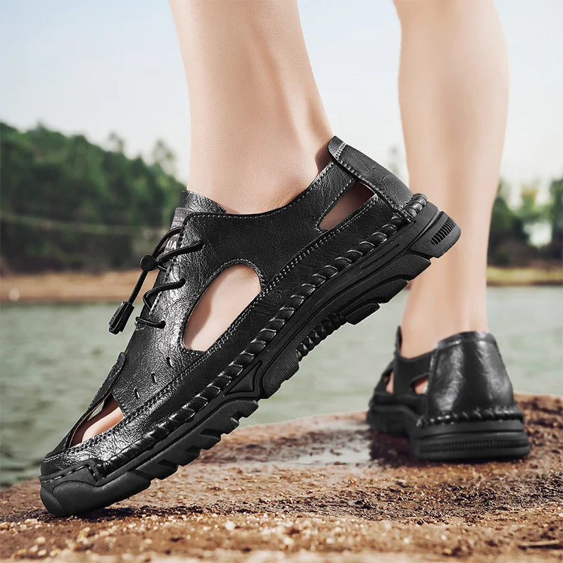 Summer Classic White Soft Bottom Handmade Stitching Beach Men's Shoes Outdoor Men's Comfortable Hollow Breathable Casual Shoes