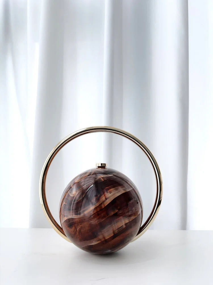 2025 New Marble Pattern Spherical Banquet Bag for Women Trendy Electroplated Handle PVC Handbags Lady Mini Purse Evening Clutch