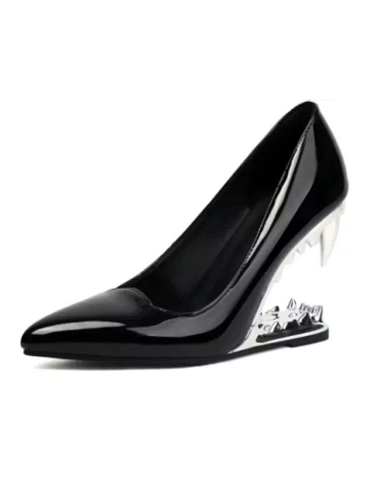 Sexy Pointy Toe Super High Heel Pumps Women Metal Tiger Tooth Heel Runway Pumps Lady Fashion Show Shoes Night Club