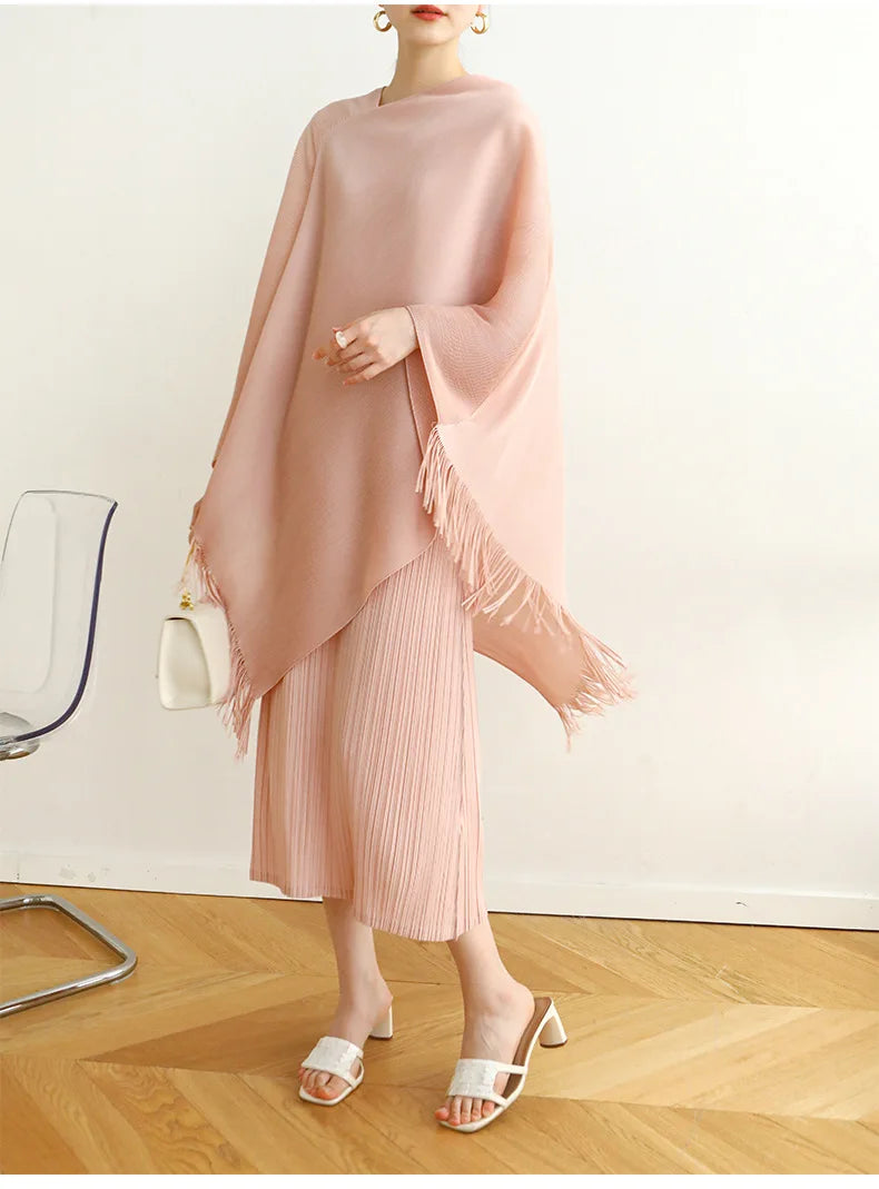 ALSEY Miyake Pleated Fringe Sleeveless Simple Shawl Jacket Autumn Spring New Light Luxury Solid Color Irregular Tops for Women's