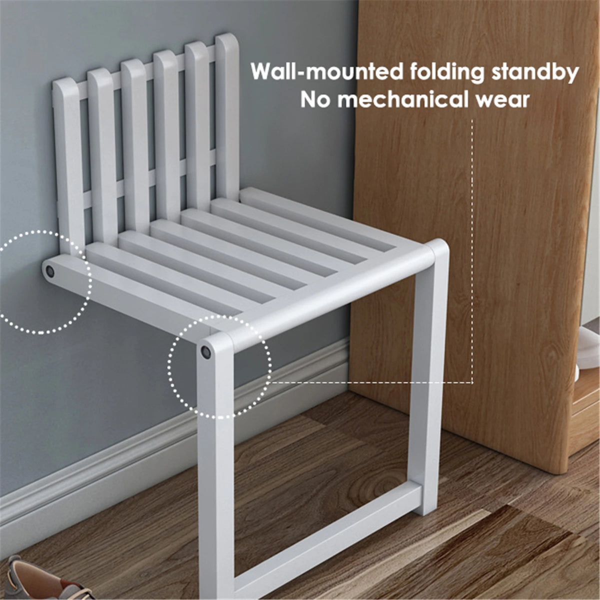 Wall Mounted Folding Chair Solid Wood Porch Chair Door Shoe Cabinets Space Saving Chairs Folding Bathroom Balcony Living Stool