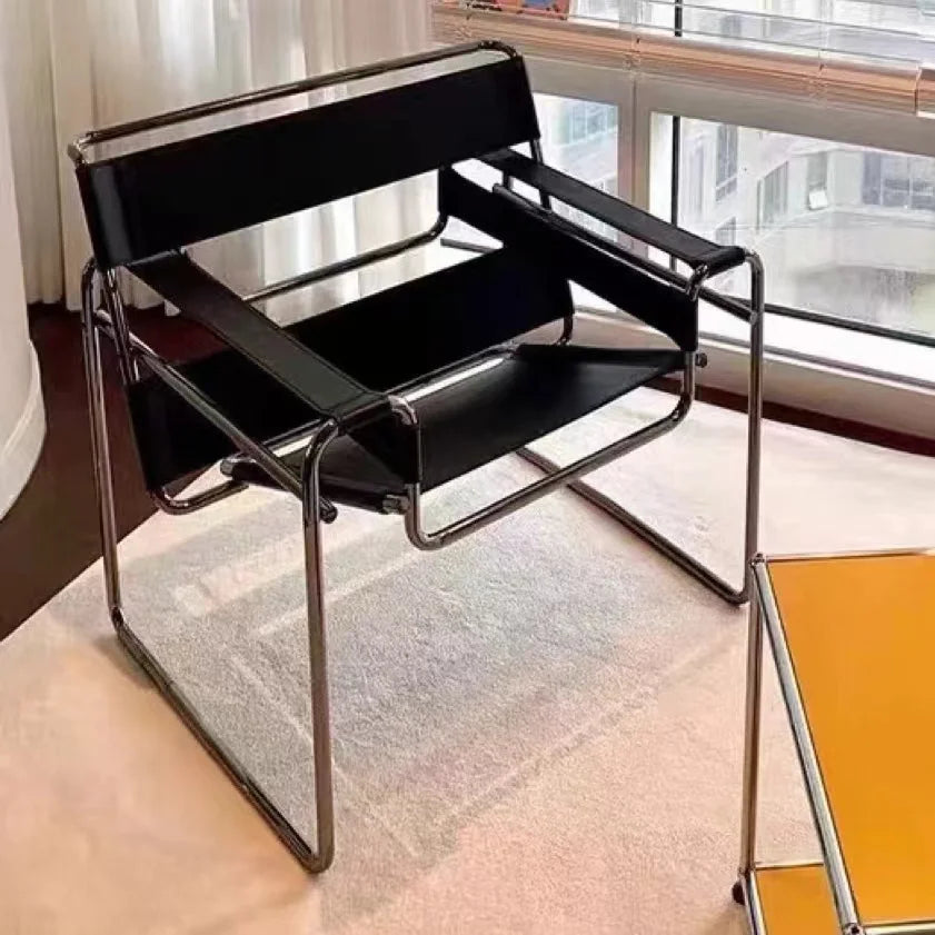Wassily Chair Modernist Minimalist Accent Seat Designer Leather Armchair for Living Room Ins Single Sofa for Bedroom