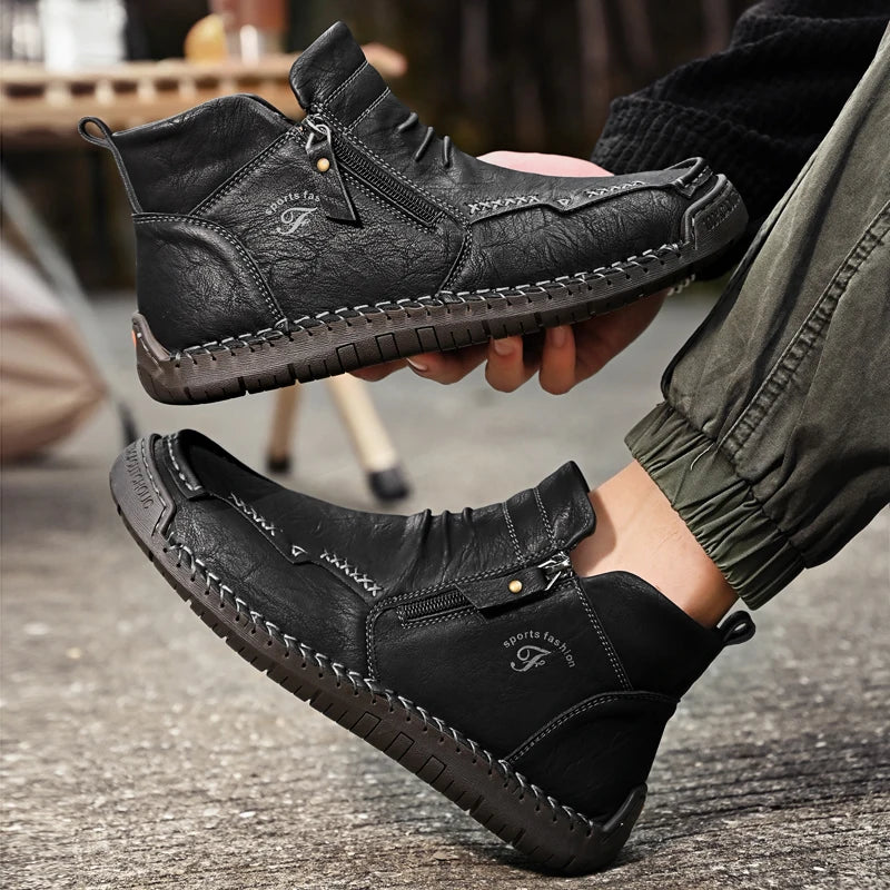 Men's Shoes Genuine Leather Luxury Slip on Shoe Handmade Ankle Boots Comfortable Timeless Winter Fashion Mid Cut Handmade Zipper Shoes