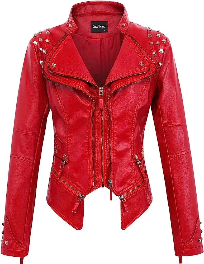 2025 2026 Winter- Spring New Style Suit Collar Rivet Waist Short Washed Pu Leather Jacket