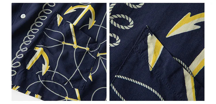 Rugged Bronson Anchor Border Rayon Camp Shirt Old-Fashion Men's Hawaiian Shirt For Beach Vacation