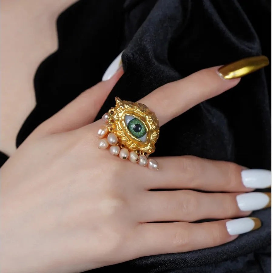 French Retro Exaggerated Eye Sparkling Crystal Pearl Tassel Earrings Design Luxury Earring Trend
