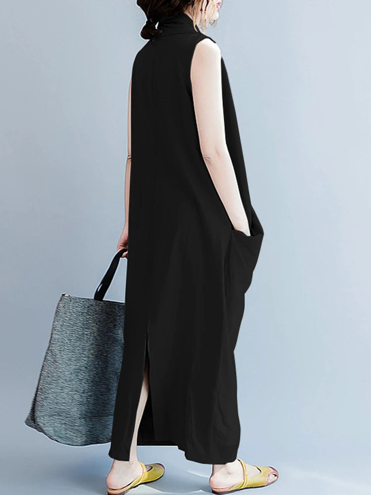 ZANZEA Oversize Asymmetrical Maxi Dress Women's Summer 2025 Holiday Sundress Female V Neck Draped Vestidos Rayon Robes Femme