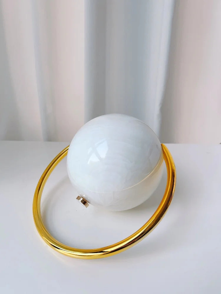 2025 New Marble Pattern Spherical Banquet Bag for Women Trendy Electroplated Handle PVC Handbags Lady Mini Purse Evening Clutch