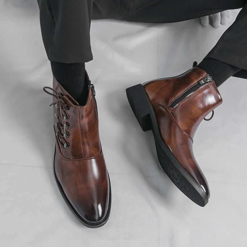Autumn New Men's Pointed Side Zipper Comfortable High Top Boots Fashionable Brand Men Business Banquet Personalized Short Boots