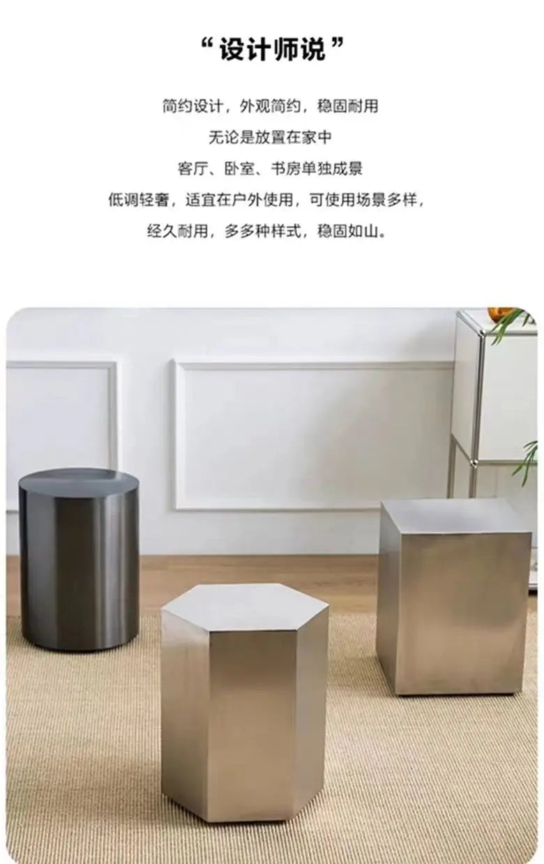 Nordic Metal Living Room Stool Industrial Round Chair for Milk Tea Shop Commercial Furniture Stainless Steel Simple Bistro Seat