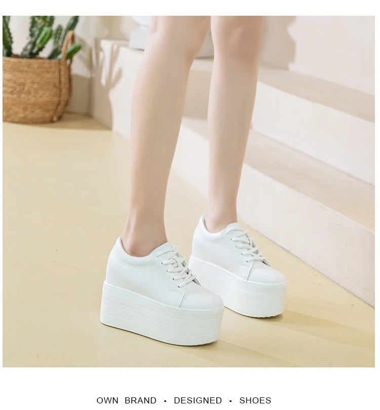 12cm Genuine Leather Platform Wedge Chunky Sneaker Hidden Heels Casual Breathable New Spring Autumn High Brand Vulcanize Shoes