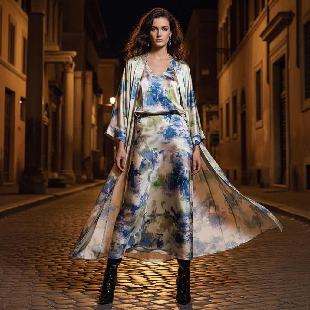 Retro positioning printed long cardigan+vest three piece set 2026 spring women's clothing+loose pants skirt fashion set