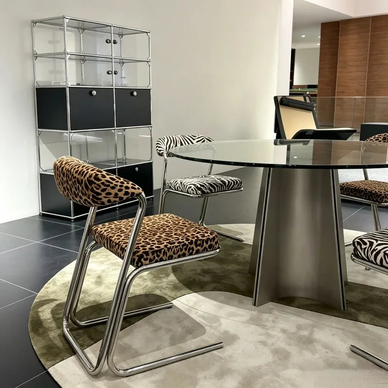 Designer Leopard Print Bauhaus Dining Chair Living Room Backrest Seat Creative Leisure Furniture for Home Vanity Makeup Chairs