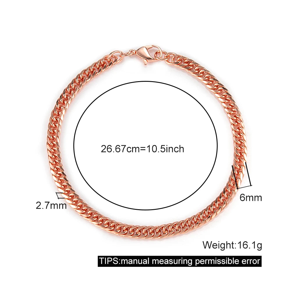 Pure Copper Bracelets for Men Women Adjustable Cuban Chain Link Lobster Clasp 6mm Wide Anti-scratch Male 7-10.5 Inch Jewelry