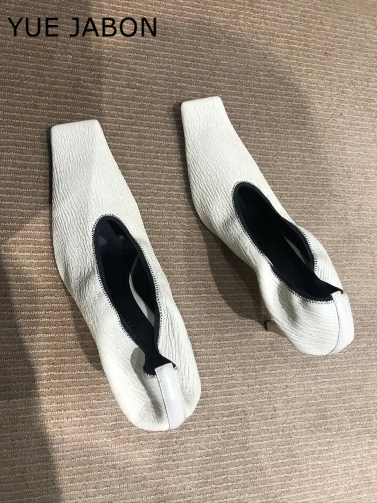 Black Square Head Early Spring New Lady Pumps Zebra-Print Soft Leather Pleated Elastic Witch High Heel Deep Mouth Granny Shoes