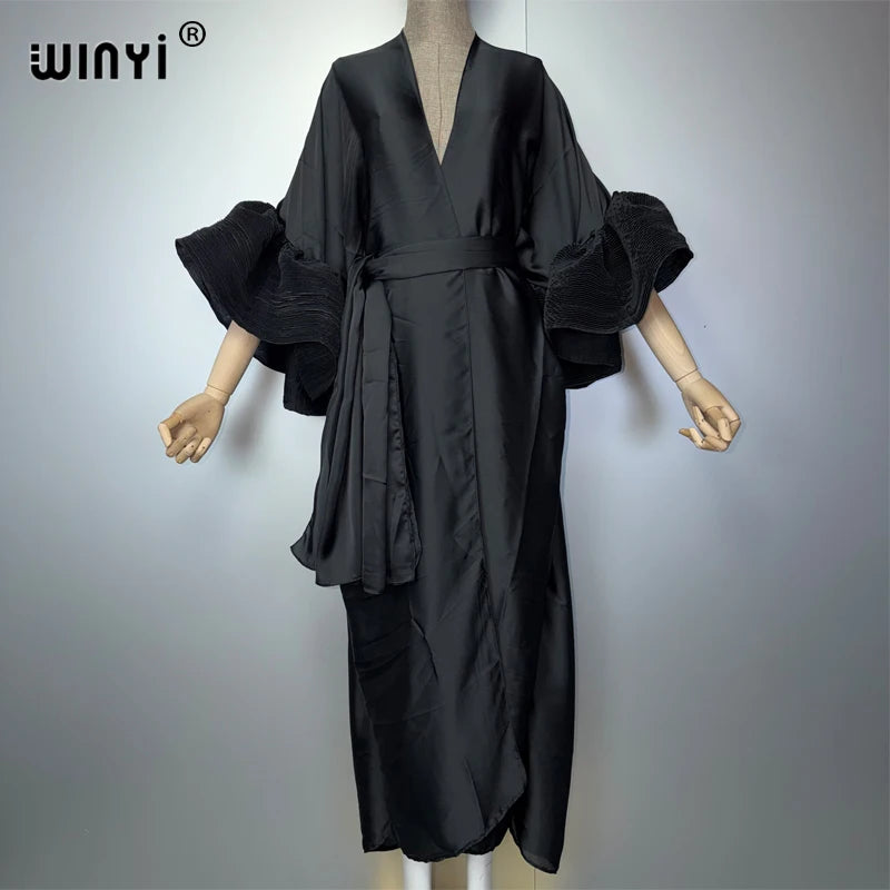 WINYI Women's Fashion Self-Belted Dress Summer Holiday Cardigan Beach Wear Swim Suit Cover-Up Kimono abaya dubai luxury